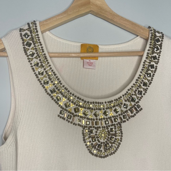 Ruby‎ Rd Knit Top Beige Beaded Neckline Sleeveless (X-Large) - Picture 3 of 6